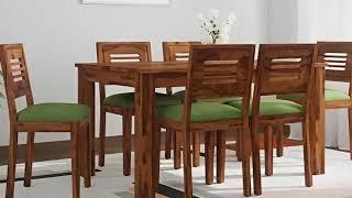 6 Seater Dining Set Green Cushion