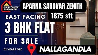 1875 sft 3 Bhk East facing  flat for sale @ Aparna Sarovar Zenith - #Nallagandla.  #home #realestate