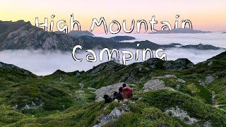 Wild camping in Pyrenees mountains.