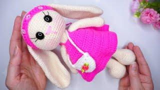 Вязаный длинаухий зайка в платье крючком /амигуруми . Подробный мастер класс . Часть 1