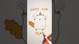 How to draw a cute New Year cat