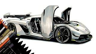 Realistic Car Drawing - Koenigsegg Jesko - Time Lapse - Drawing Ideas