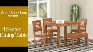 Solid/Sheesham Wood 4 Seater Dining Table With Bench  Honey Color||#Douceurfurniture#funituredesign