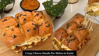 Crispy Cheesy Masala Pav Sliders In kadai | No Oven Cheesy Masala Pav  Recipe,Garlic Coconut Chutney