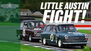 Only inches separate this Austin A40 Goodwood battle!