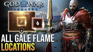 God of War Ragnarok - How To Fully Upgrade The Draupnir Spear To Level 9 - All Gale Flame Locations