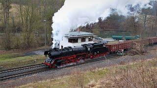 What a spectacle - steam locomotive 41 1144 comes to a standstill in front of Oberrohn