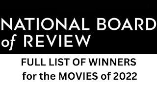 NATIONAL BOARD OF REVIEW - Full List of WINNERS for the MOVIES of 2022