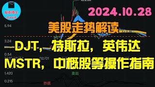 10月28日，美股即时走势解读，DJT、特斯拉、英伟达，MSTR、DPST、中概股等操作指南 ️️ #美股推荐2024 #英伟达股票 #特斯拉股票 #美股投资 #美股大涨 #美股大跌 #中概股