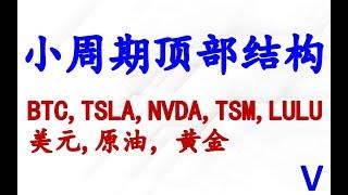 美股大盘小周期顶部结构；个股分析：BTC,TSLA,NVDA,TSM,LULU；美元,原油，黄金。@HKStockFinance