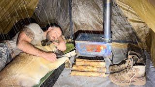 The Most Insane Rain Camping in Thunderstorm! - Hot Tent Camping in Heavy Rain and Rainstorm