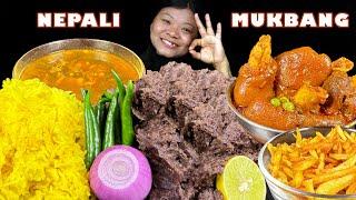 Eating Mutton Curry With Dhido & Gundruk | Spicy Mutton Curry | Nepali Mukbang