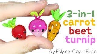 How to DIY 3-in-1 Cute/Kawaii Turnip, Carrot, Beet Polymer Clay/resin tutorial