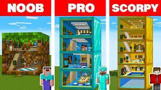 Minecraft NOOB vs PRO vs SCORPY: BLOCK HOUSE BUILD CHALLENGE in Minecraft Animation