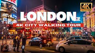  England, Central London Neighborhood Walking Tour 2023 Night Walk | 4K HD/60fps