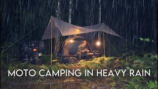 MOTO CAMPING HEAVY RAIN || VERY HEAVY RAIN CAMPING WITH MOTOCAMP || ASMR