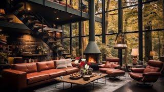 Tranquil Morning Forest Cabin Ambience With Instrumental Jazz Relax Music - Mellow Background Music