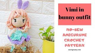 Removable head Vimi doll in Easter bunny outfit - No sew amigurumi doll pattern