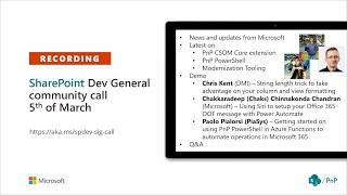 SharePoint PnP – General SharePoint Dev SIG community call – 5th of March 2020