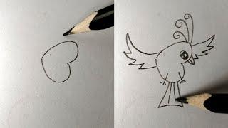 Very Easy! How to Draw a Bird in 2 Minutes | Step by Step for Kids, for Beginners