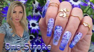 One stroke roses nail art. Designer gradient nails tutorial.