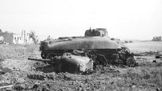 US M4 Sherman tanks and an M10 Wolverine TD knocked out near Cisterna in Italy in early 1944