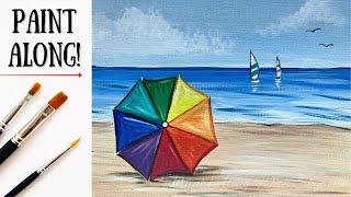 EP244- 'Rainbow Beach Umbrella' summer easy acrylic painting tutorial for beginners
