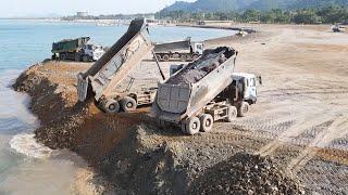 Excellent Extreme Operator Komatsu D58p Dozer Smart Driver Pushing Soil mixed Stone Filling Beach