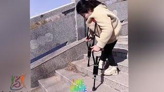 The beautiful woman with polio walks on crutches #disability #polio