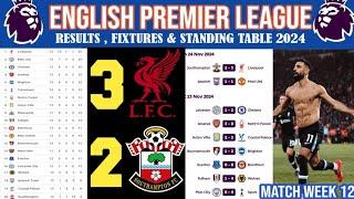 EPL FIXTURES MATCHWEEK 12 RESULTS | EPL FIXTURES 2024/25| Liverpool vs Southampton |