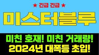 [주식]미스터블루 - 미친 호재! 미친 거래량! 2024년 대폭등 초입!
