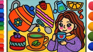 Tea Time Jelly Coloring & Painting for Kids | Strawberry Tea Cakes, Clay drawing For Children