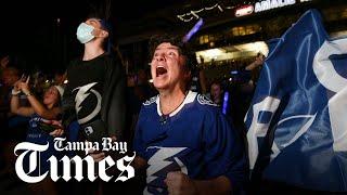 Tampa Bay Lightning fans celebrate Stanley Cup win at Amalie Arena