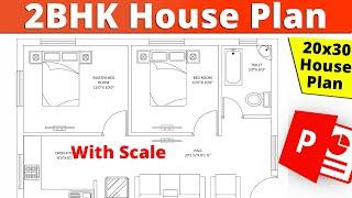 2BHK House Plan in Microsoft Powerpoint - 20ft x 30ft House Plan