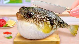 BEST Seafood Recipe  Satisfying How To Cook Miniature Griled Puffer Fish with Charcoal - Mini Yummy