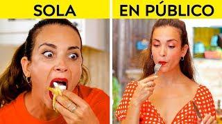 CHICAS EN PÚBLICO VS. SOLAS || ¡Cómo haces las cosas sola vs. en público por 123 GO!