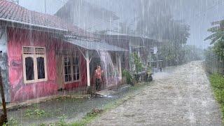 Walking in the middle of heavy rain in the countryside | thunderstorm sounds for sleeping