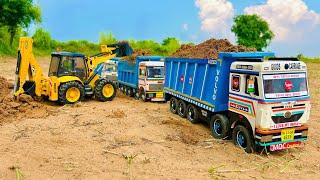 Jcb 5cx loading mud in dumper truck and tata tipper truck | jcb cartoon | truck