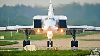 Tu-22M3 is so powerful. Takeoff. Afterburner with blue flame.