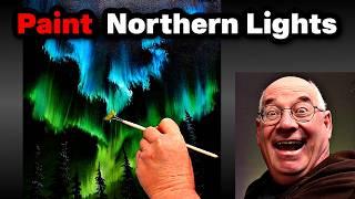 Easy oil painting for beginners | Northern lights aurora painting tutorial | Black canvas painting