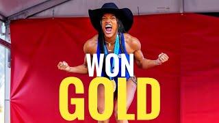 Tara Davis-Woodhall wins gold in long jump with a record-breaking 7.10 meters #olympic#usa #longjump