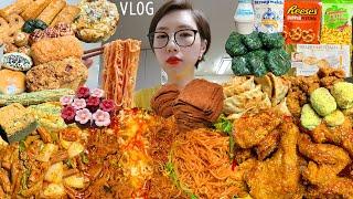 SUB)먹방)깐풍치킨 치즈콩나물불고기 더티초코 곱창+주먹밥 밀면  쫄면+군만두 밀한줌빵파티 밥알찹쌀떡 치즈구이 스트룹와플 똥집튀김 치요남 비첸지 과자파티 VLOG MUKBANG