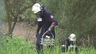 Rote Flüssigkeit in Regenrückhaltebecken löst Großeinsatz aus in Lohmar am 12.05.16 + O-Ton