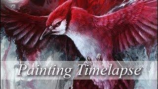 Bleeding Red Jay - OIL PAINTING TIME LAPSE - Surreal Bird Art by Danielle Trudeau