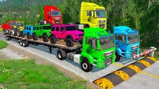 Double Flatbed Trailer Truck vs Speedbumps | Train vs Cars | Tractor vs Train | BeamNG.Drive #30