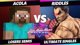 Let's Make Moves Miami Losers Semis - acola (Steve) Vs. Riddles (Kazuya) SSBU Ultimate Tournament