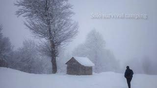 3days solo winter survival in snowy forest _ solo winter camping  bushcraft building start to finish