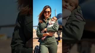 High-Flying Heart: AI Female Pilot with Her Baby #ai #femalewarrior #femalemilitary #warriorwoman