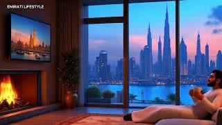 Winter Luxe - Emirati Relaxing in a High-End Dubai Apartment with Fireplace 