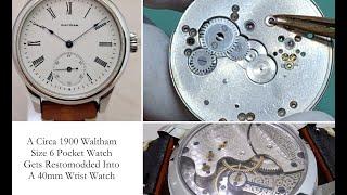 A c. 1900 Waltham size 6 Pocket watch gets retromodded into a 40mm wrist watch.